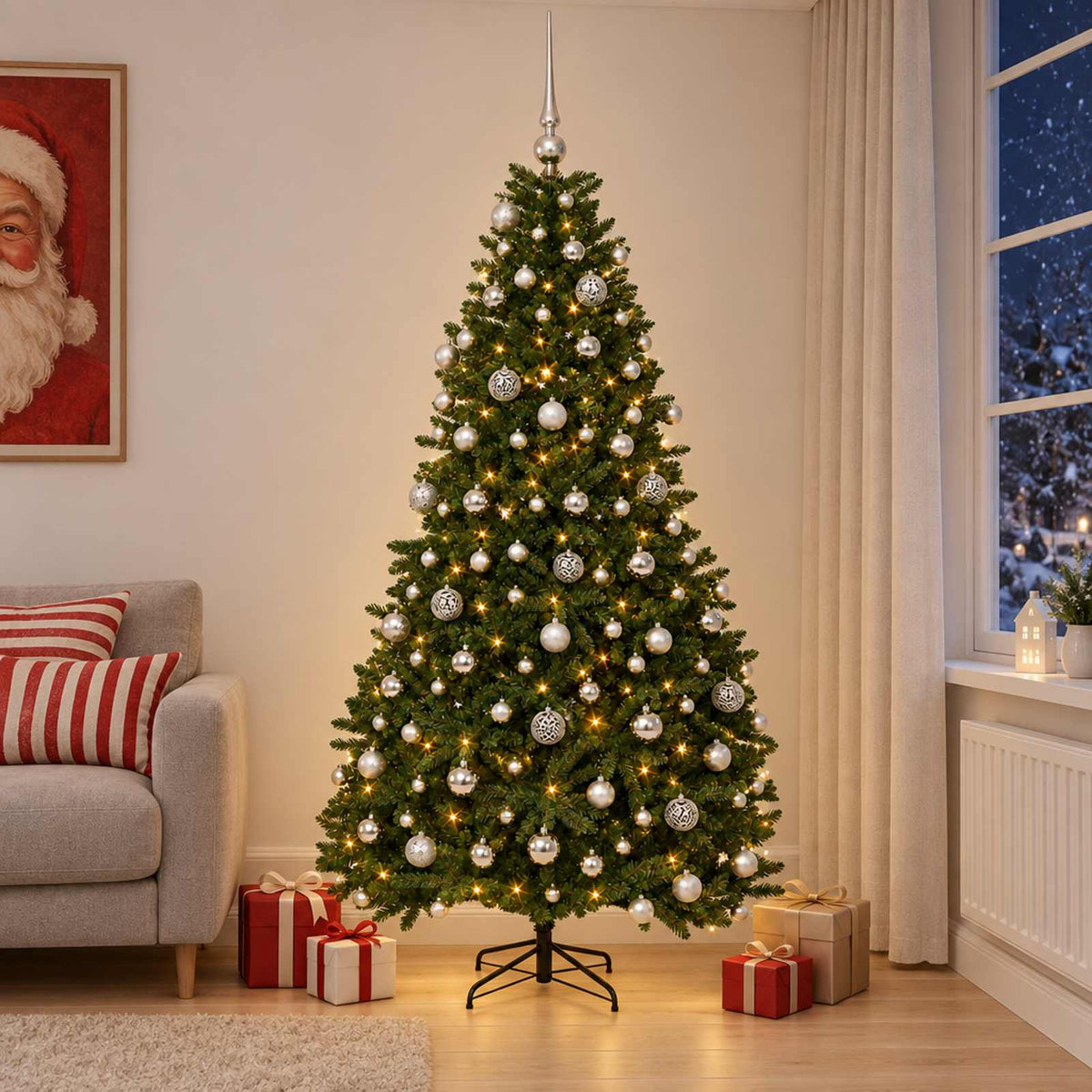 Kunstkerstboom middengroen met kerstbal 210 cm 300 LED's is nu te koop bij PeponiXL, paradijselijk wonen!