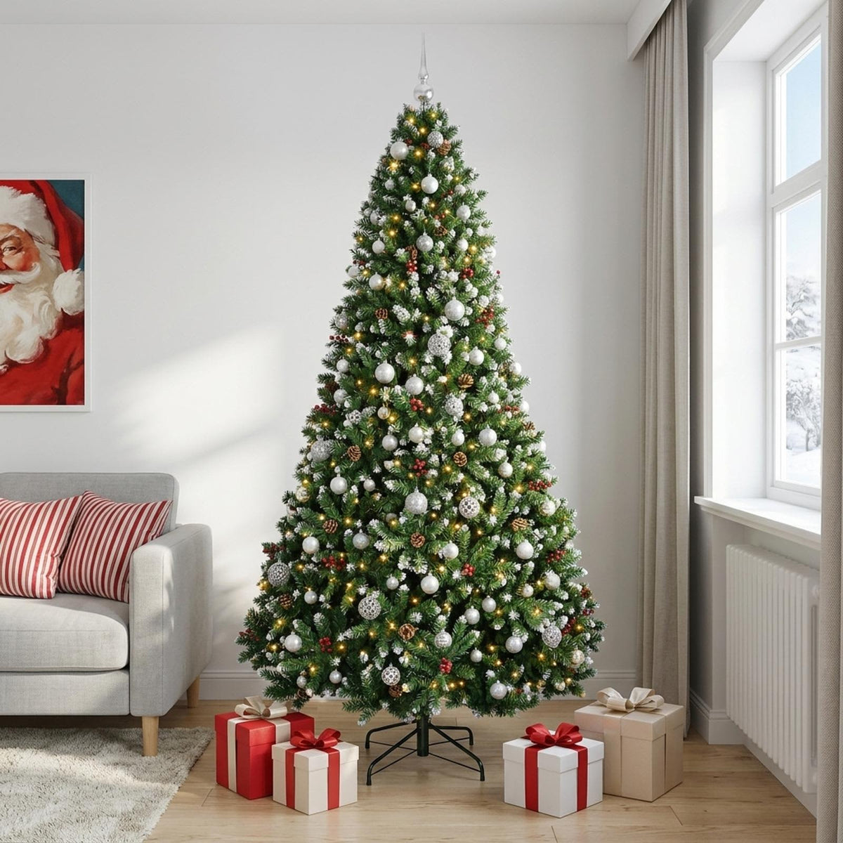 Kunstkerstboom groen met kerstballen 240 cm 300 LED's Warmwit is nu te koop bij PeponiXL, paradijselijk wonen!