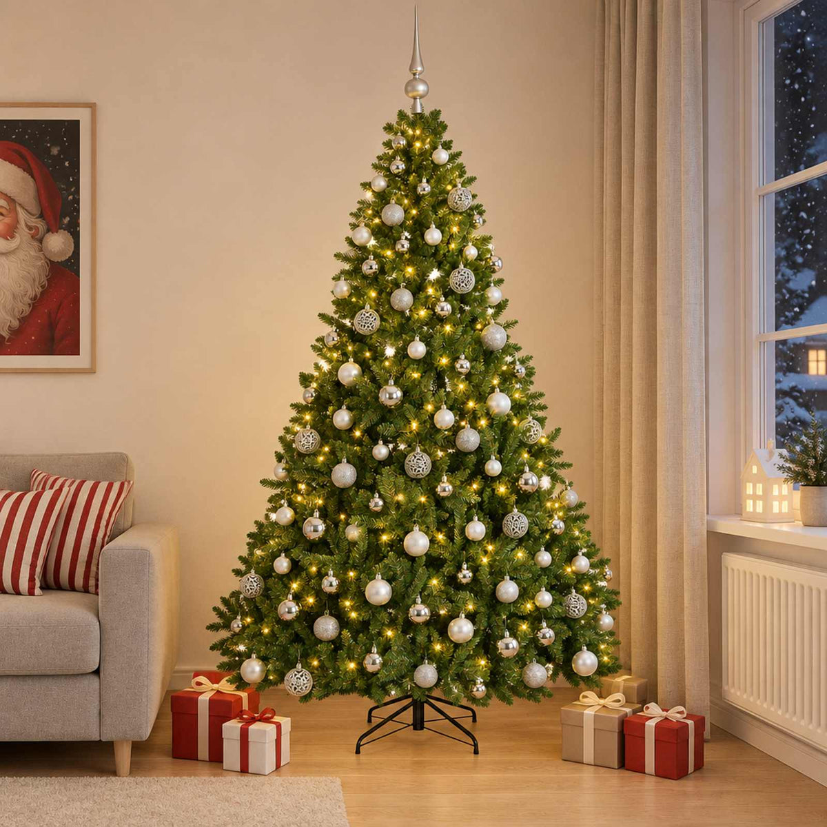 vidaXL Kunstkerstboom lichtgroen met kerstballen 240 cm 300 LED's