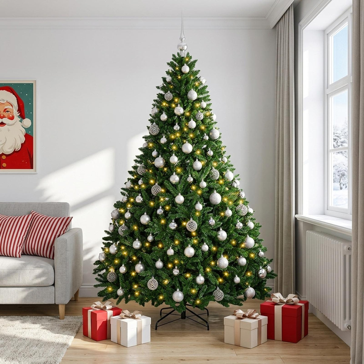 vidaXL Kunstkerstboom middengroen met kerstbal 210 cm 300 LED's