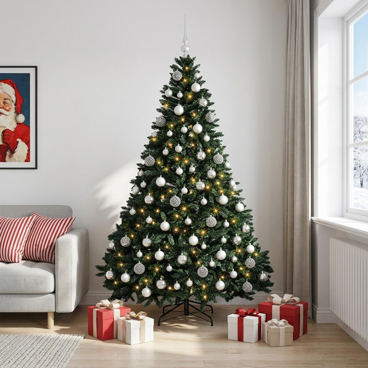 Kunstkerstboom donkergroen met kerstballen 240 cm 300 LED's is nu te koop bij PeponiXL, paradijselijk wonen!