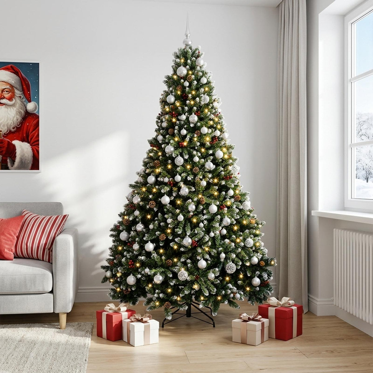 Kunstkerstboom groen met kerstballen 210 cm 300 LED's Warmwit is nu te koop bij PeponiXL, paradijselijk wonen!