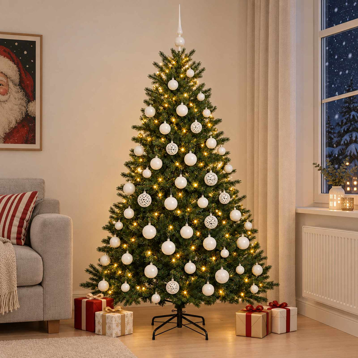 Kunstkerstboom met kerstbal 210 cm 300 LED's Warmwit is nu te koop bij PeponiXL, paradijselijk wonen!