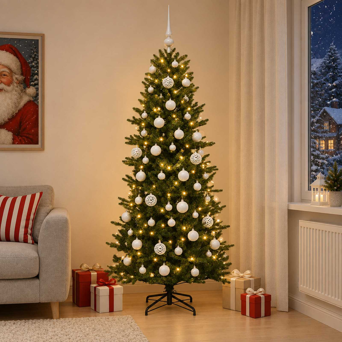 Kunstkerstboom met kerstbal 180 cm 300 LED's Warmwit PVC en PE is nu te koop bij PeponiXL, paradijselijk wonen!