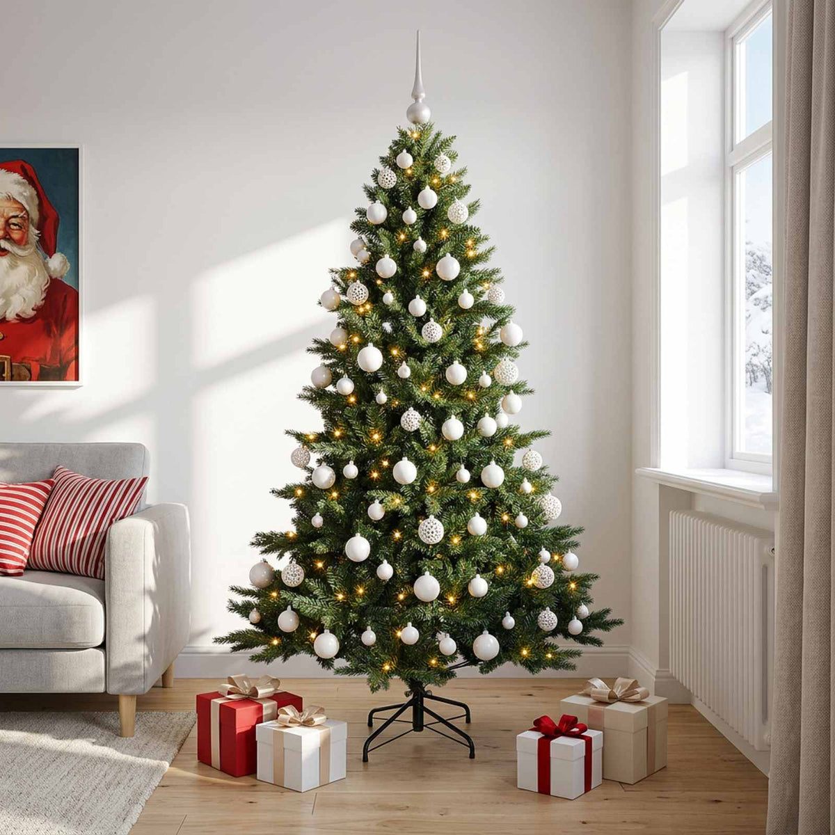 Kunstkerstboom met kerstbal 180 cm 300 LED's Warmwit is nu te koop bij PeponiXL, paradijselijk wonen!