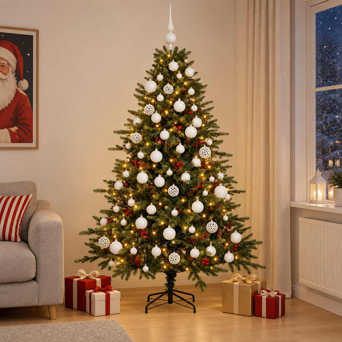 Kunstkerstboom met kerstbal 180 cm 300 LED's Warmwit is nu te koop bij PeponiXL, paradijselijk wonen!