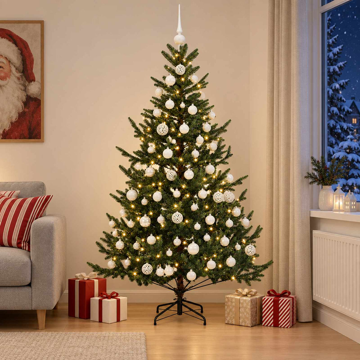 Kunstkerstboom met kerstbal 180 cm 300 LED's Warmwit is nu te koop bij PeponiXL, paradijselijk wonen!