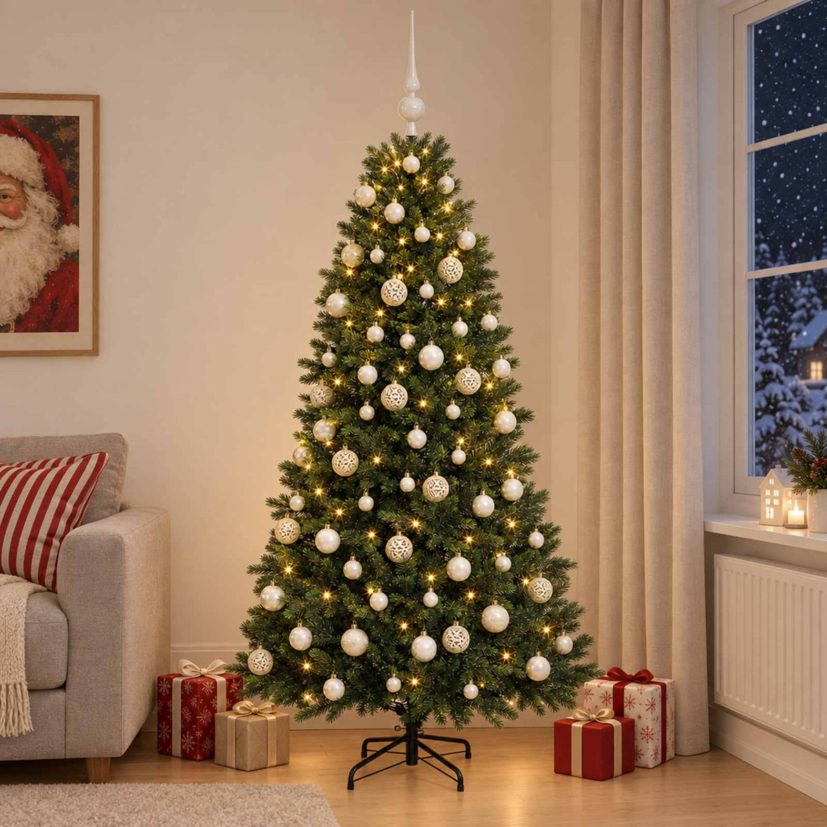 Kunstkerstboom met Ballen 240 cm 300 LED's Warmwit is nu te koop bij PeponiXL, paradijselijk wonen!