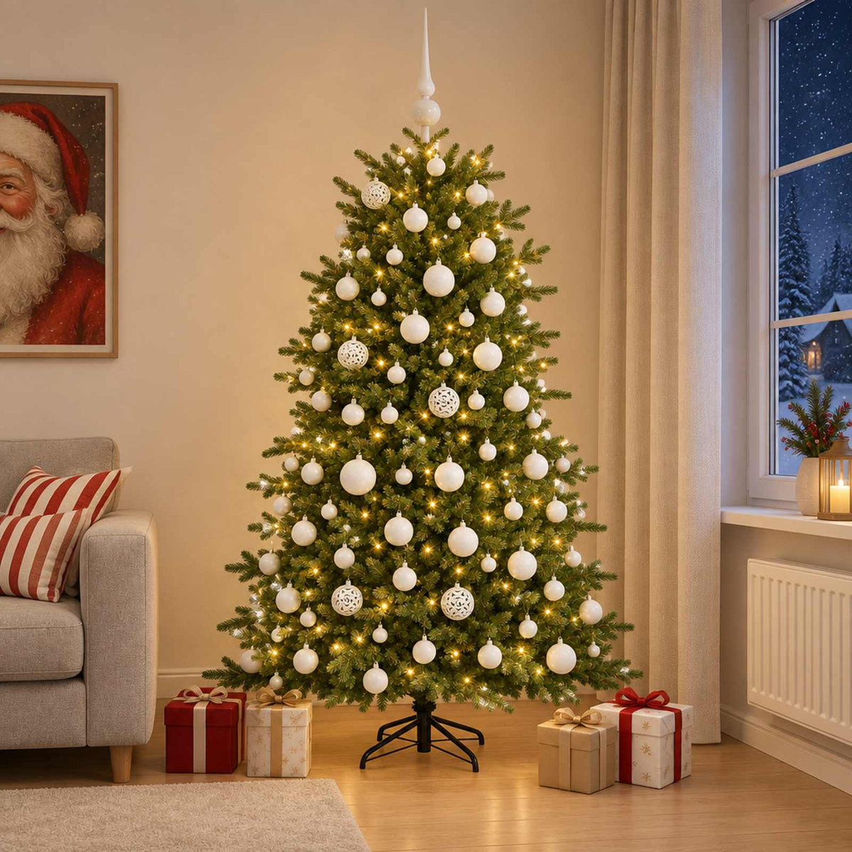 Kunstkerstboom met kerstbal 240 cm 300 LED's Warmwit is nu te koop bij PeponiXL, paradijselijk wonen!