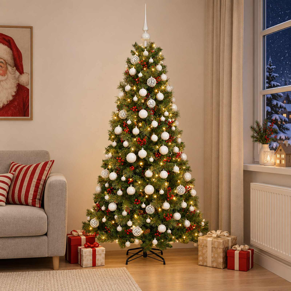 Kunstkerstboom met kerstbal 180 cm 300 LED's Warmwit is nu te koop bij PeponiXL, paradijselijk wonen!