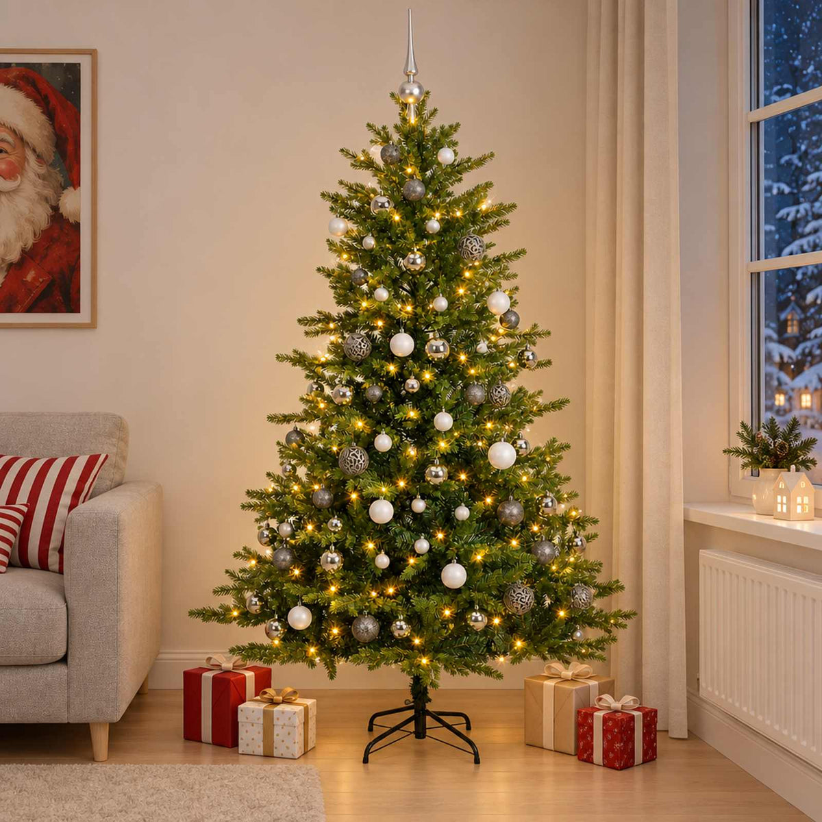 Kunstkerstboom met Ballen 210 cm 300 LED's Warmwit is nu te koop bij PeponiXL, paradijselijk wonen!
