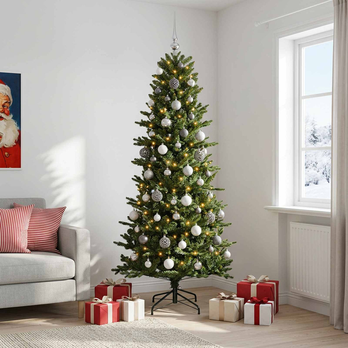 Kunstkerstboom met kerstbal 210 cm 300 LED's Warmwit PVC en PE is nu te koop bij PeponiXL, paradijselijk wonen!