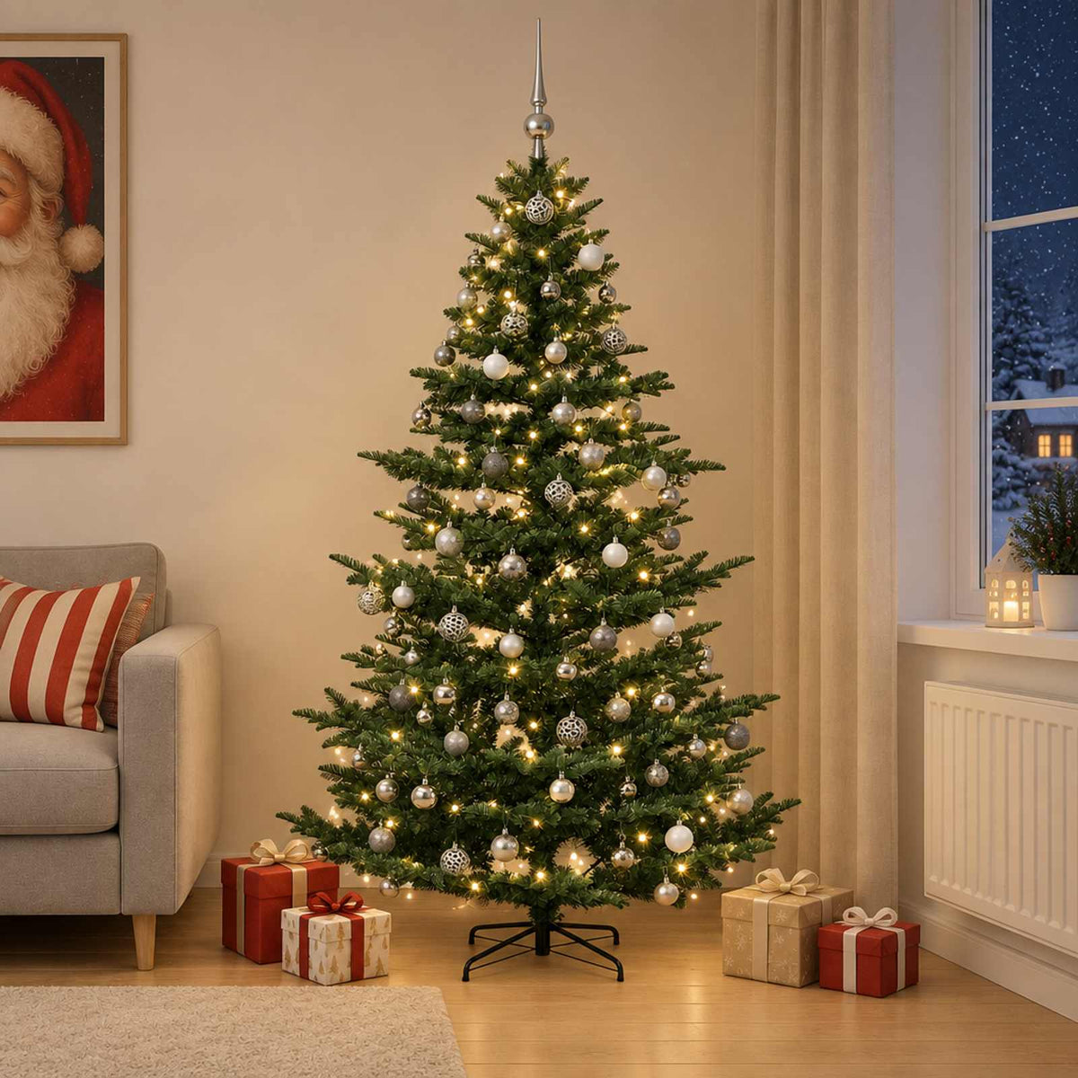 Kunstkerstboom met kerstbal 180 cm 300 LED's Warmwit PE & PVC is nu te koop bij PeponiXL, paradijselijk wonen!