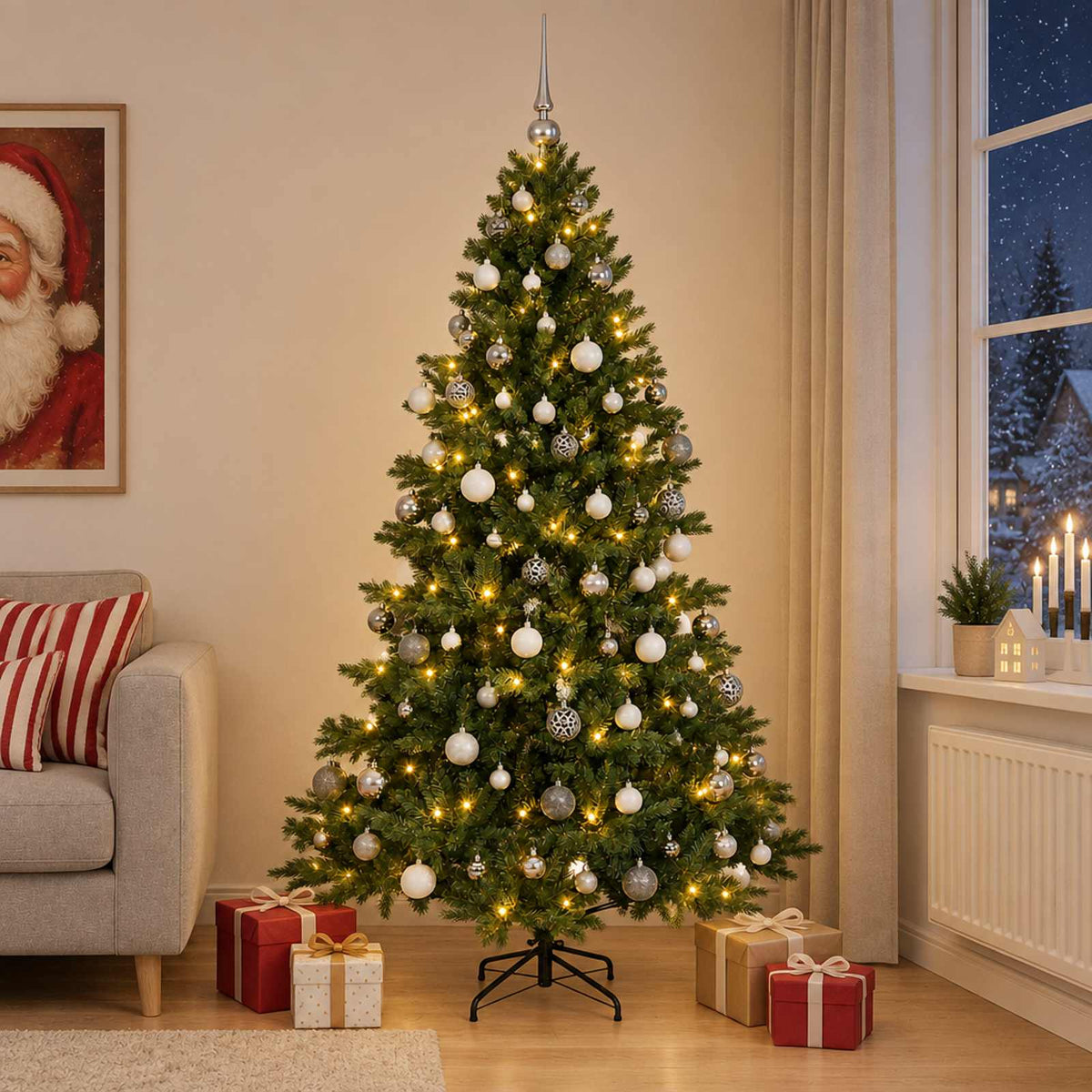 vidaXL Kunstkerstboom met kerstbal 180 cm 300 LED's Warmwit