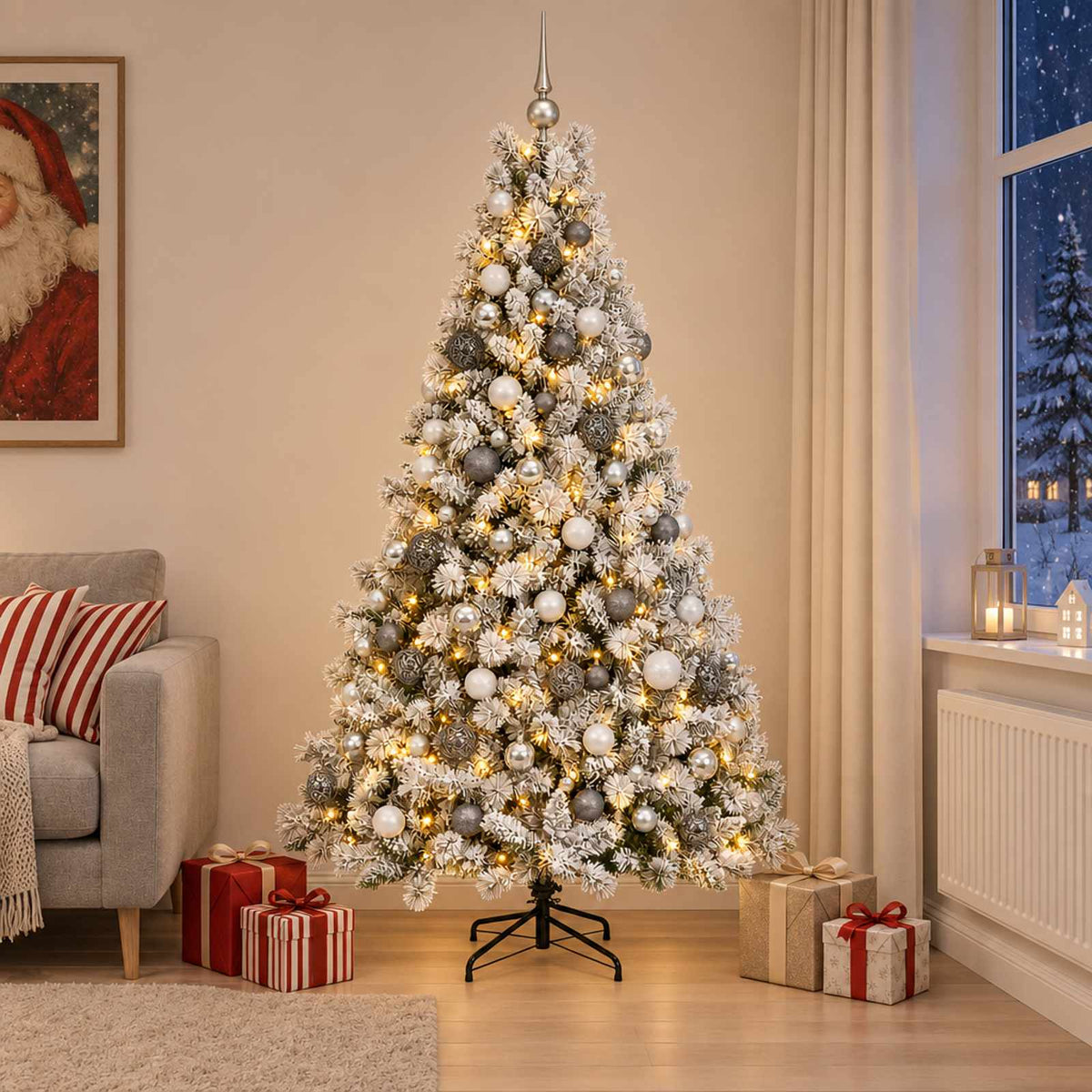 vidaXL Kunstkerstboom met Ballen 210 cm 300 LED's Warmwit