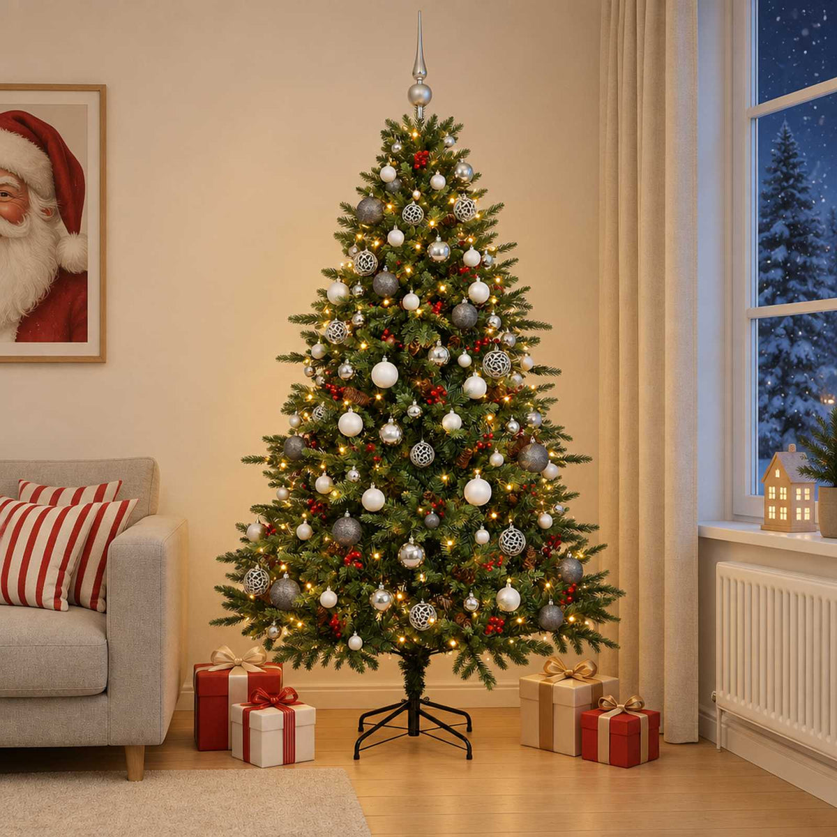 Kunstkerstboom met kerstbal 180 cm 300 LED's Warmwit is nu te koop bij PeponiXL, paradijselijk wonen!