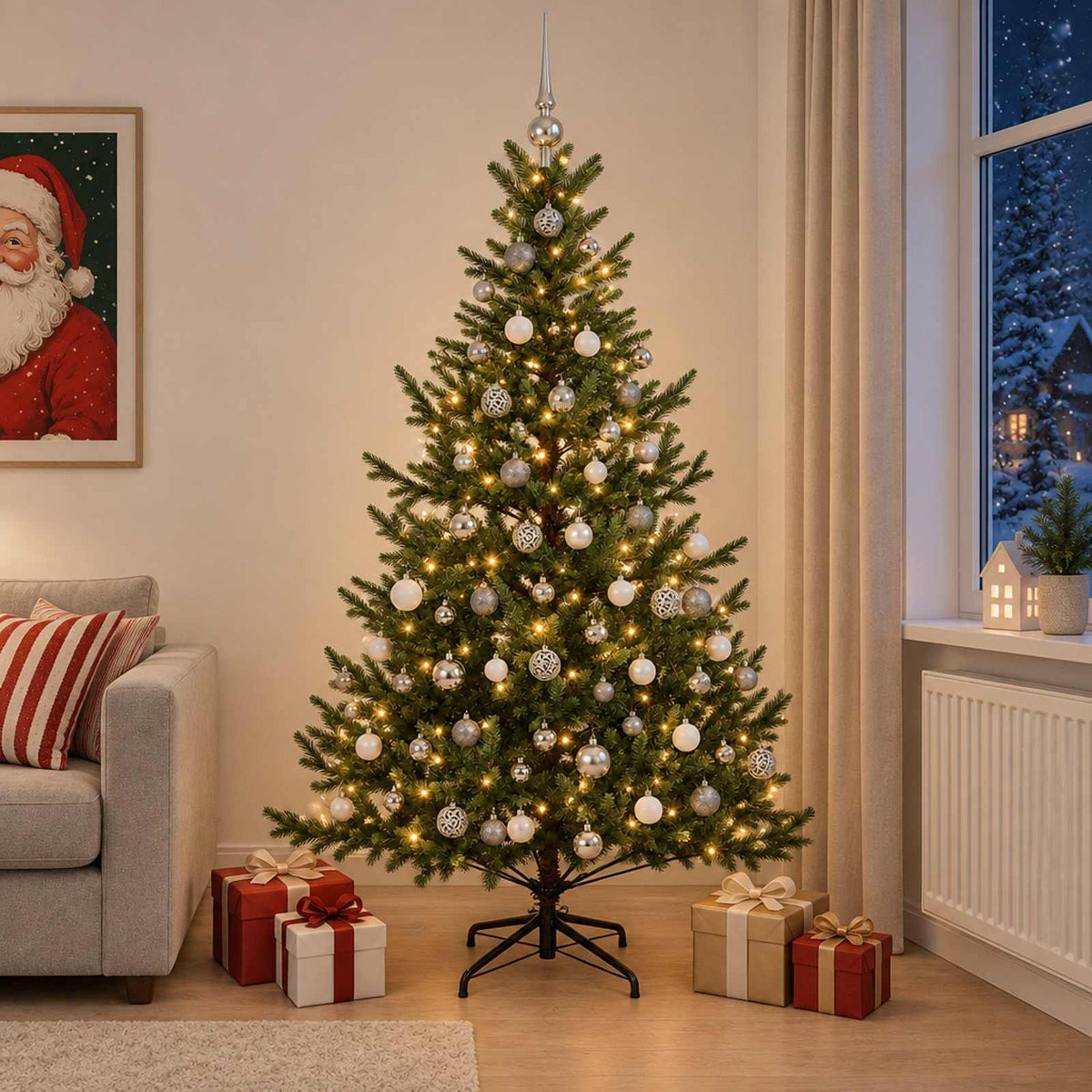 vidaXL Kunstkerstboom met kerstbal 240 cm 300 LED's Warmwit