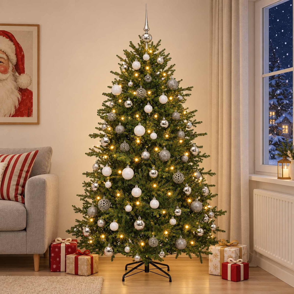 Kunstkerstboom met kerstbal 180 cm 300 LED's Warmwit is nu te koop bij PeponiXL, paradijselijk wonen!
