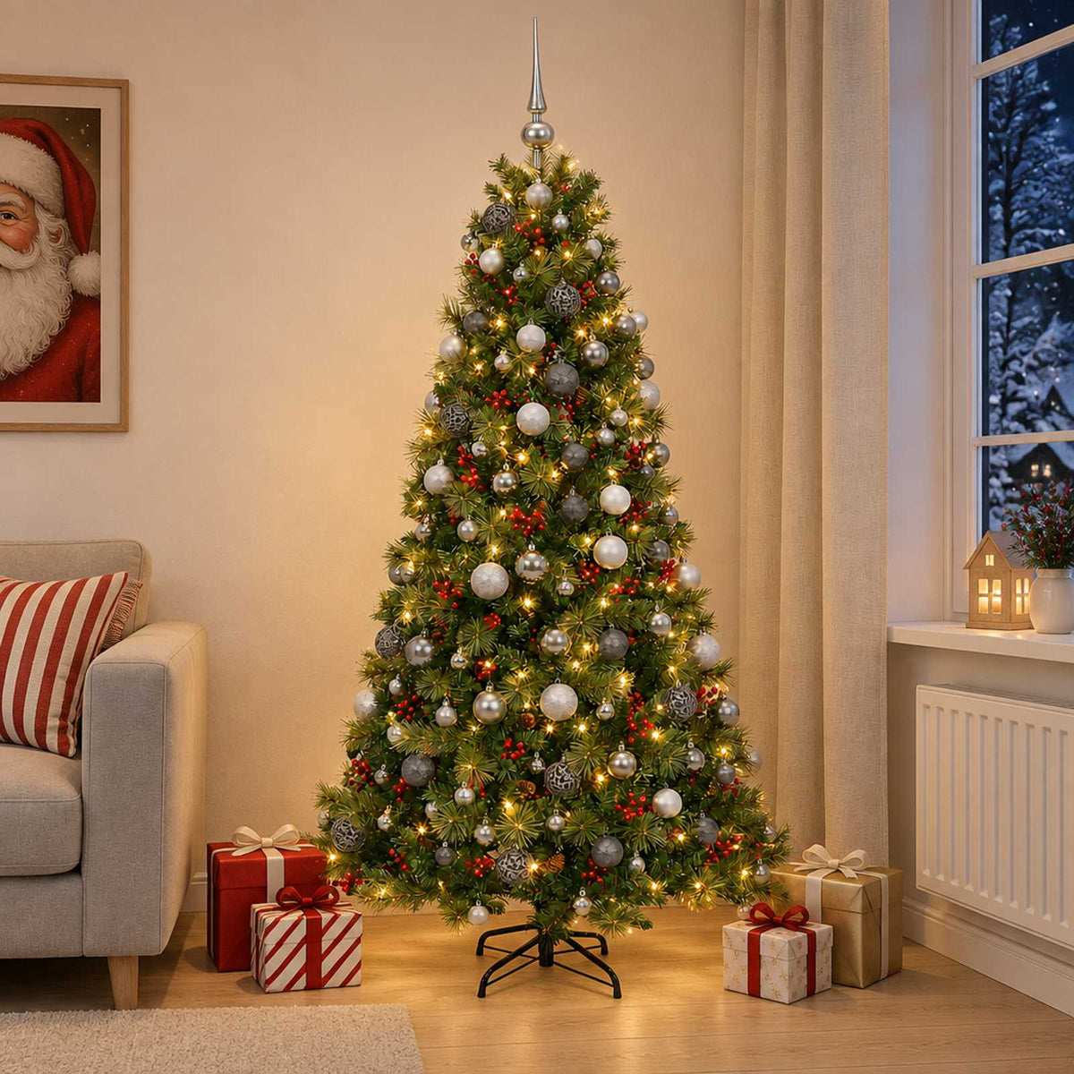 Kunstkerstboom met kerstbal 180 cm 300 LED's Warmwit is nu te koop bij PeponiXL, paradijselijk wonen!