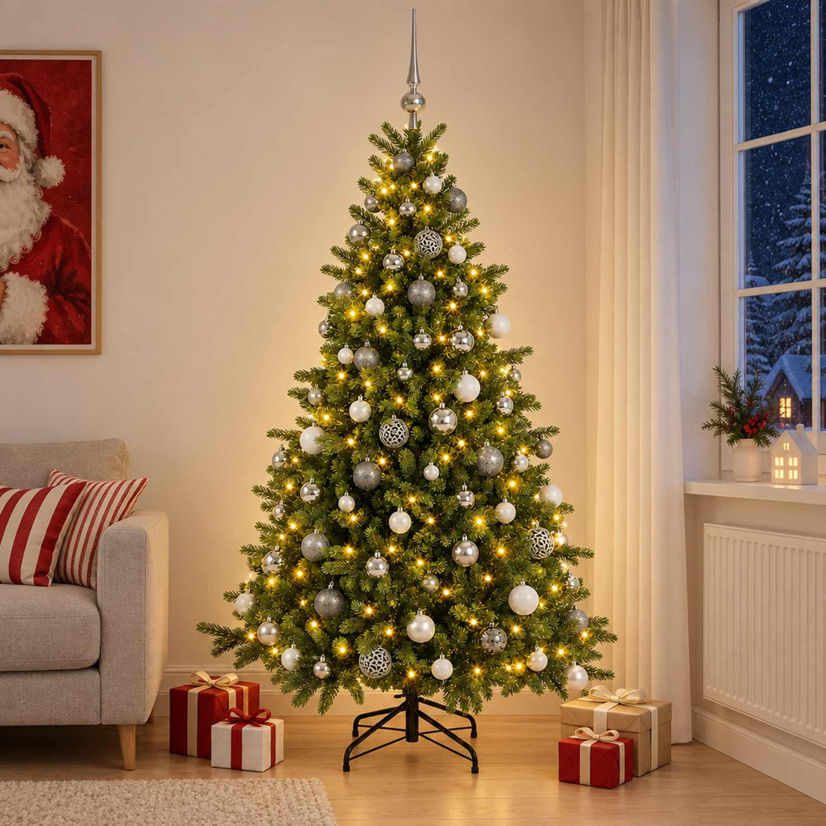 vidaXL Kunstkerstboom met kerstbal 180 cm 300 LED's Warmwit