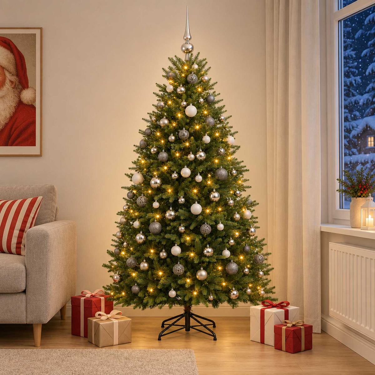 vidaXL Kunstkerstboom met Ballen 180 cm 300 LED's Warmwit