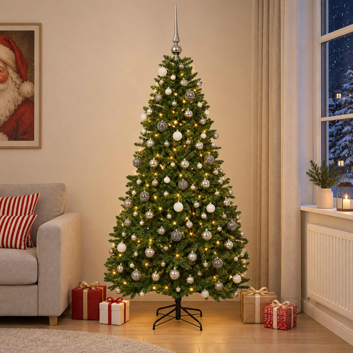 Kunstkerstboom middengroen met kerstbal 210 cm 300 LED's is nu te koop bij PeponiXL, paradijselijk wonen!