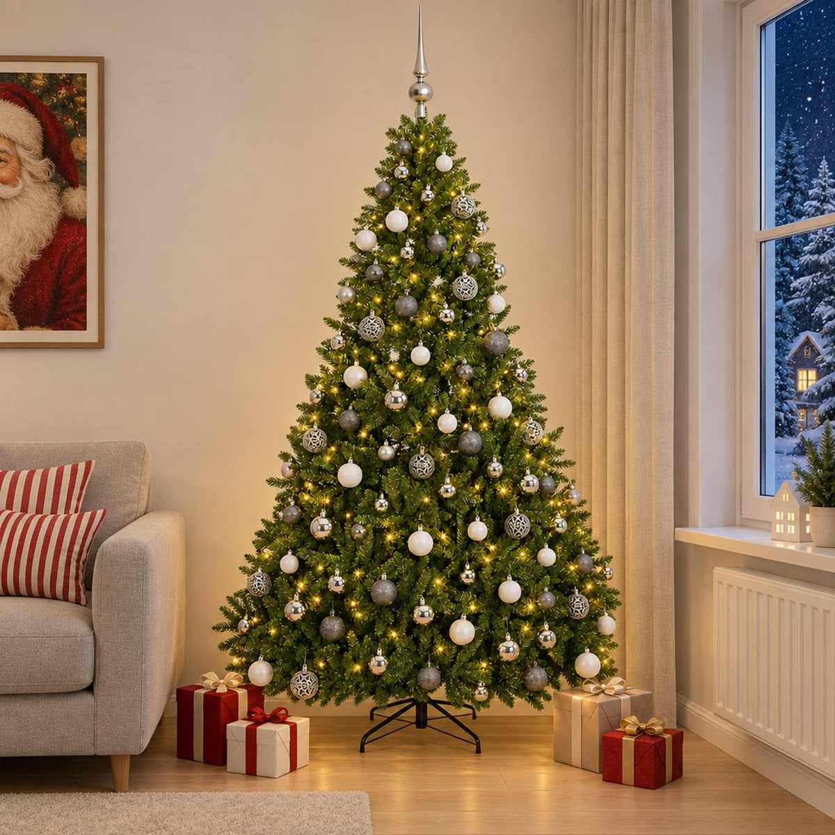 Kunstkerstboom lichtgroen met kerstballen 210 cm 300 LED's is nu te koop bij PeponiXL, paradijselijk wonen!
