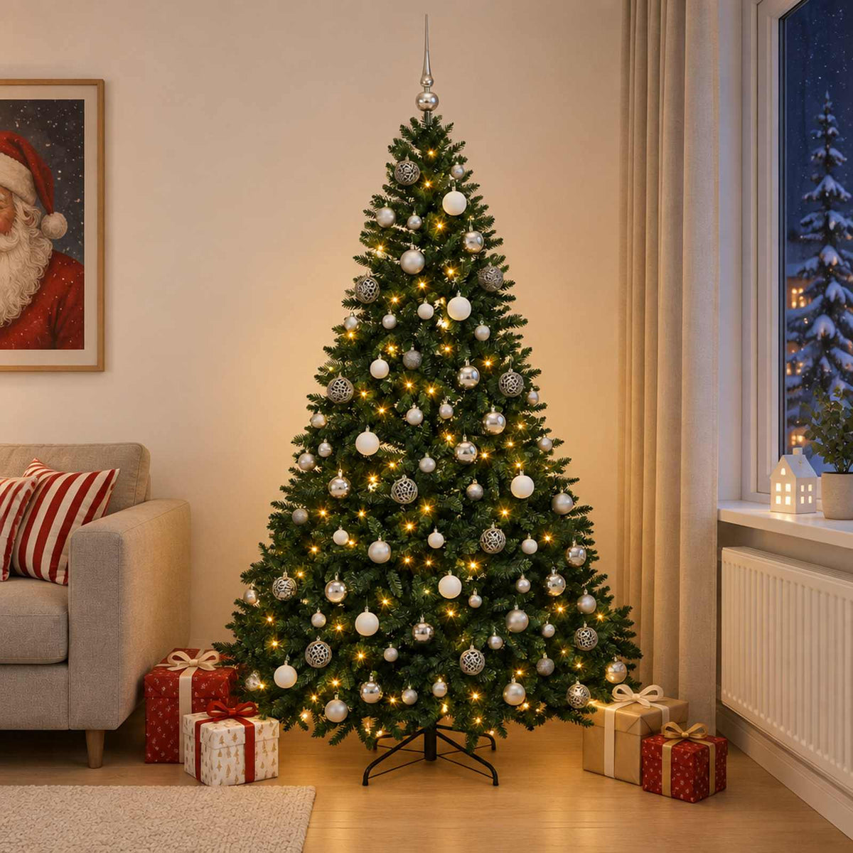 Kunstkerstboom donkergroen met kerstballen 240 cm 300 LED's is nu te koop bij PeponiXL, paradijselijk wonen!