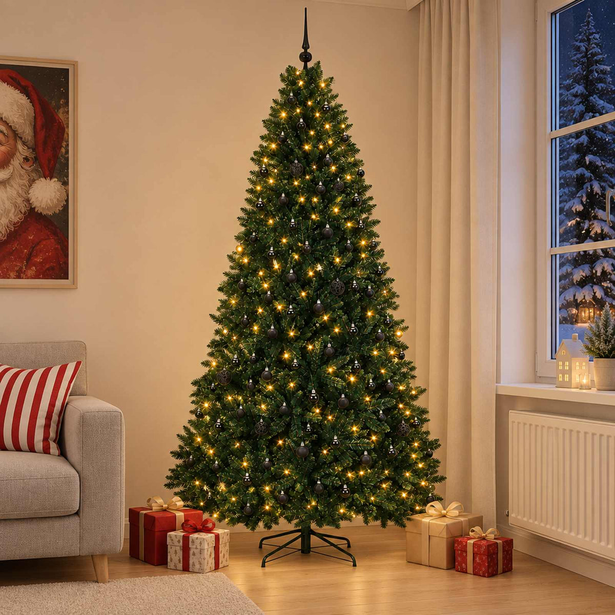 Kunstkerstboom donkergroen met kerstballen 300 cm 600 LED's is nu te koop bij PeponiXL, paradijselijk wonen!