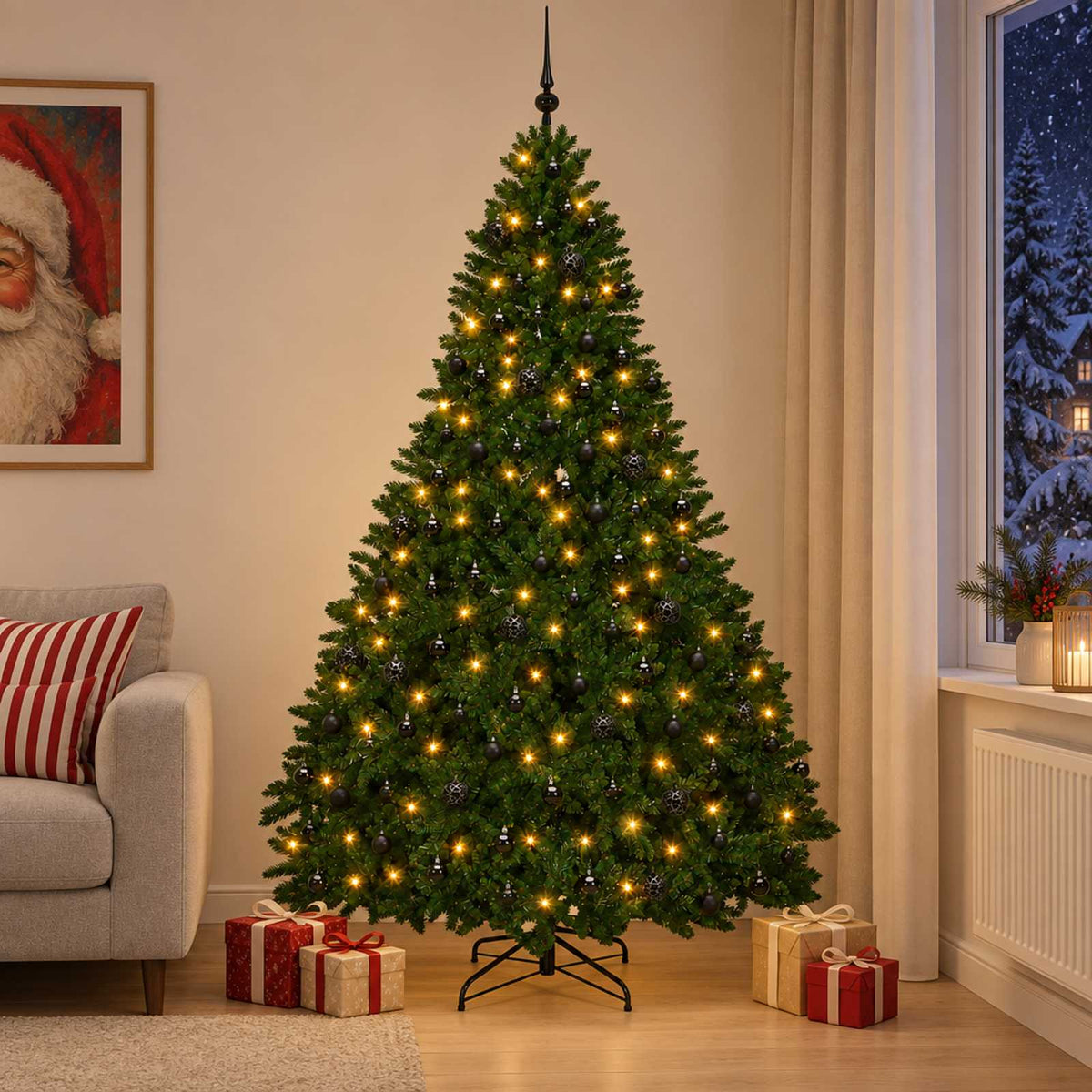 vidaXL Kunstkerstboom middengroen met kerstbal 270 cm 600 LED's