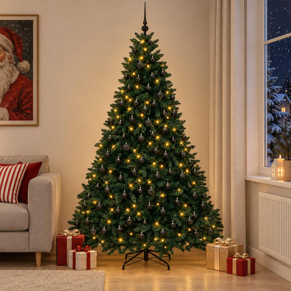 Kunstkerstboom donkergroen met kerstballen 270 cm 600 LED's is nu te koop bij PeponiXL, paradijselijk wonen!