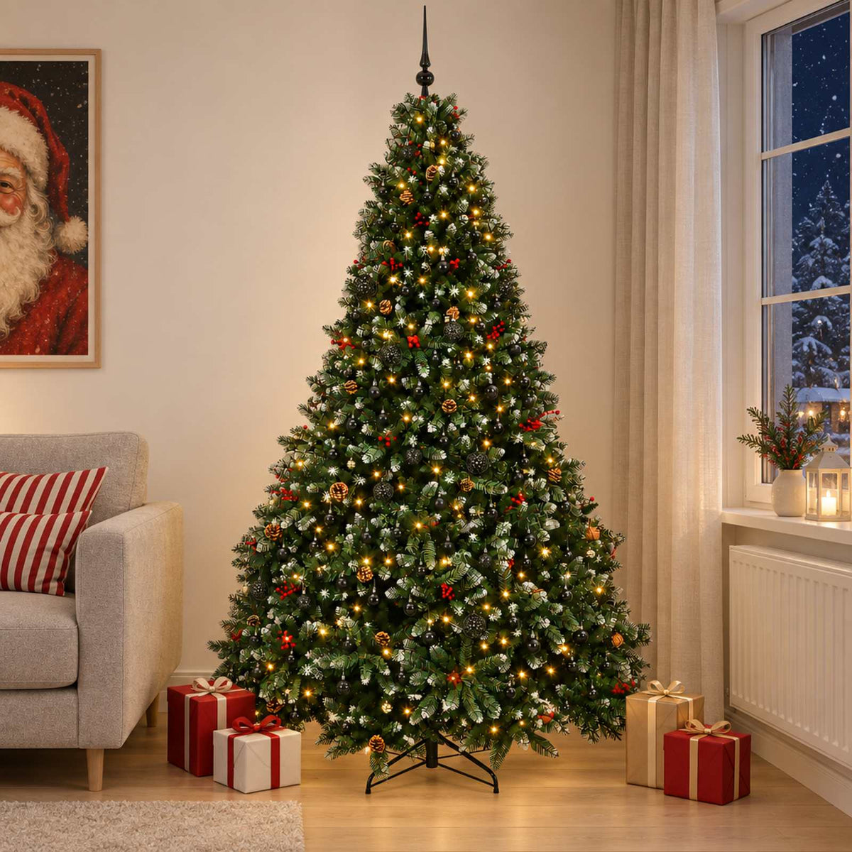 Kunstkerstboom groen met kerstbal 300 cm 600 LED's Warmwit is nu te koop bij PeponiXL, paradijselijk wonen!