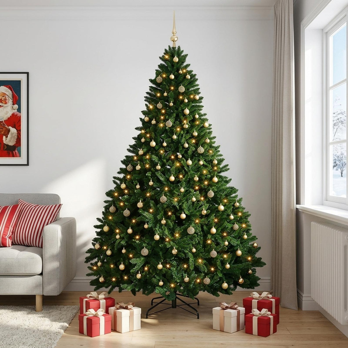 vidaXL Kunstkerstboom middengroen met kerstbal 270 cm 600 LED's