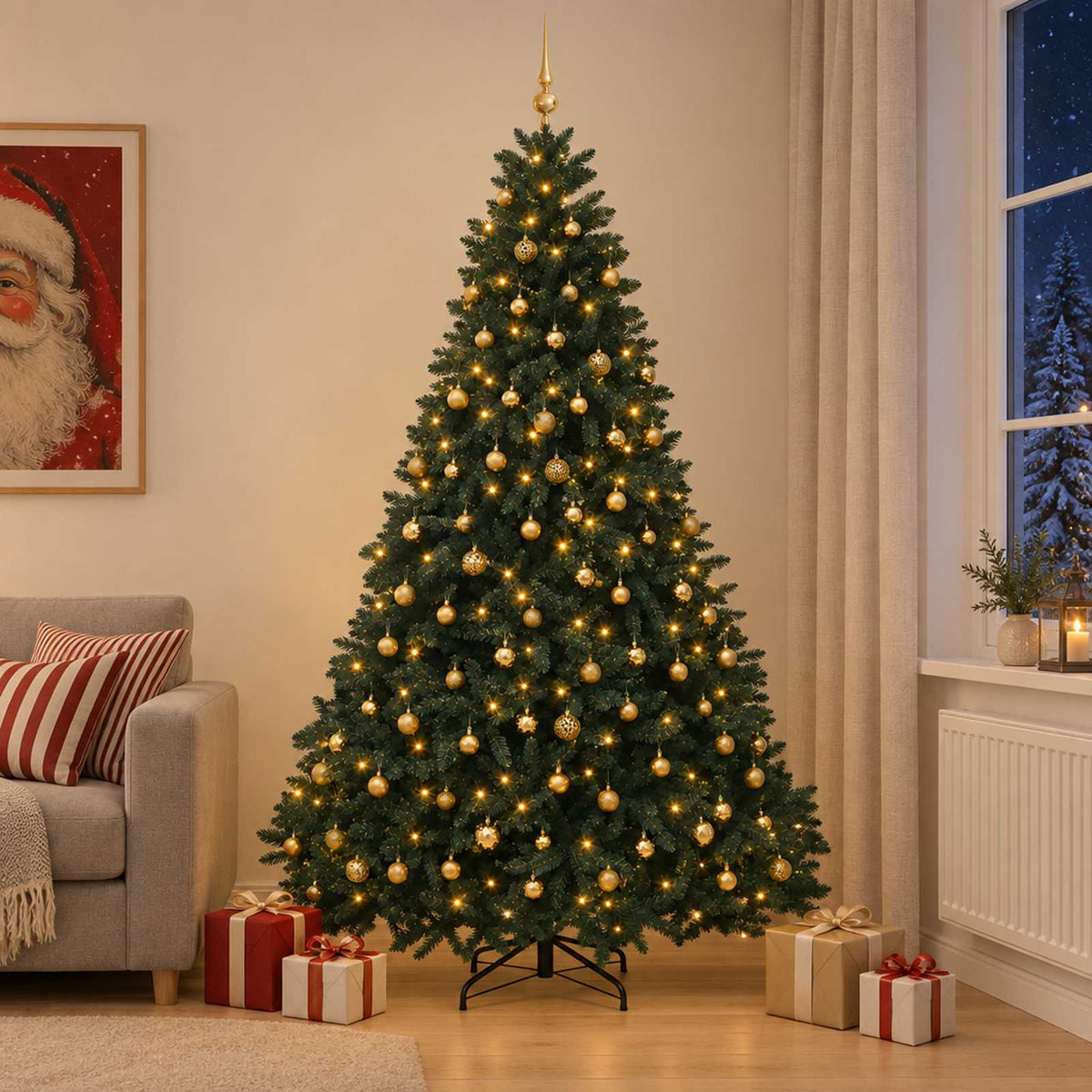 Kunstkerstboom donkergroen met kerstballen 300 cm 600 LED's is nu te koop bij PeponiXL, paradijselijk wonen!