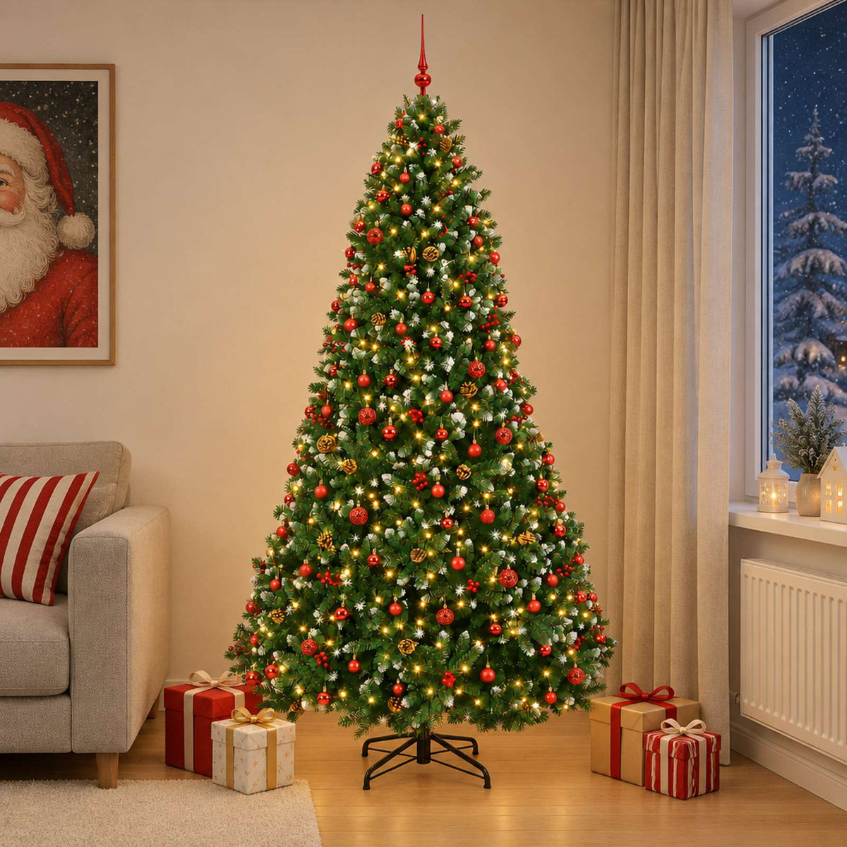 vidaXL Kunstkerstboom groen met kerstballen 300 cm 600 LED's Warmwit