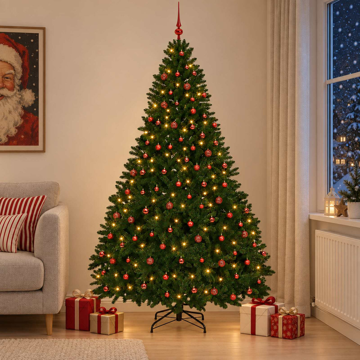 vidaXL Kunstkerstboom middengroen met kerstbal 270 cm 600 LED's