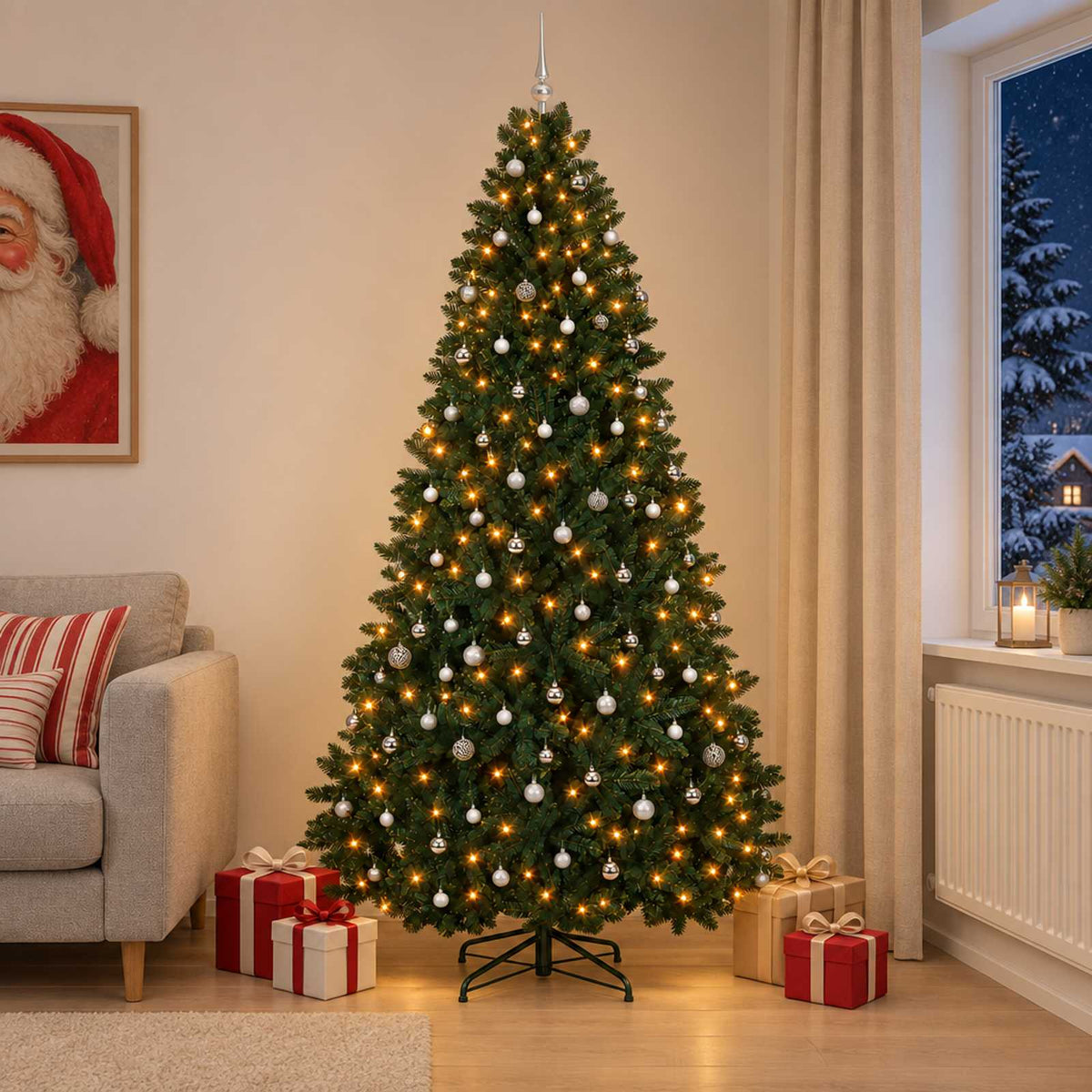 Kunstkerstboom donkergroen met kerstballen 300 cm 600 LED's is nu te koop bij PeponiXL, paradijselijk wonen!