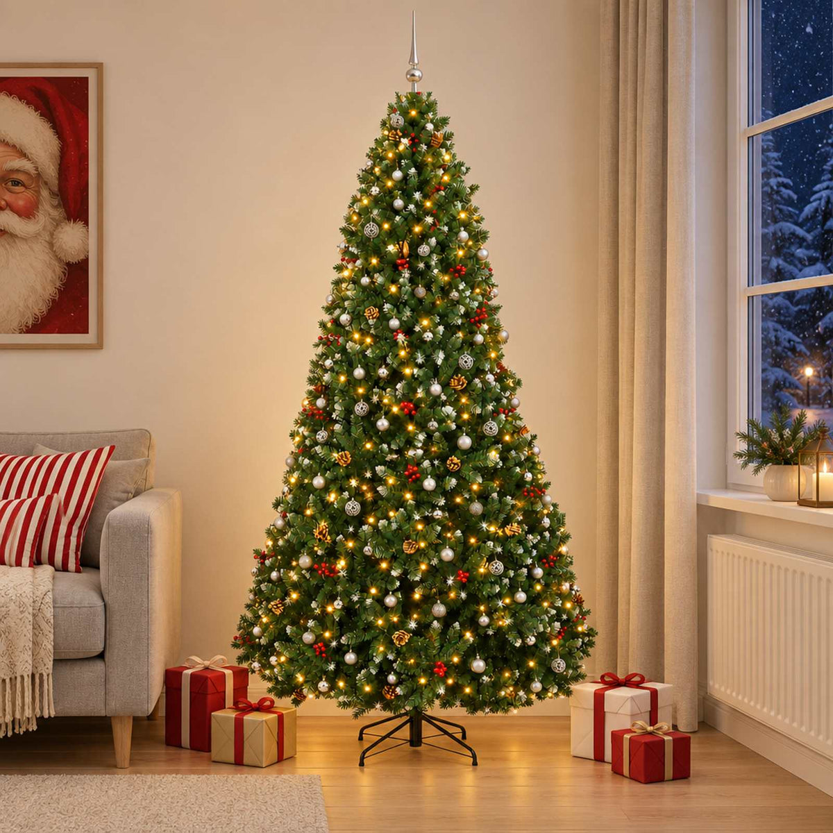 vidaXL Kunstkerstboom groen met kerstbal 300 cm 600 LED's Warmwit