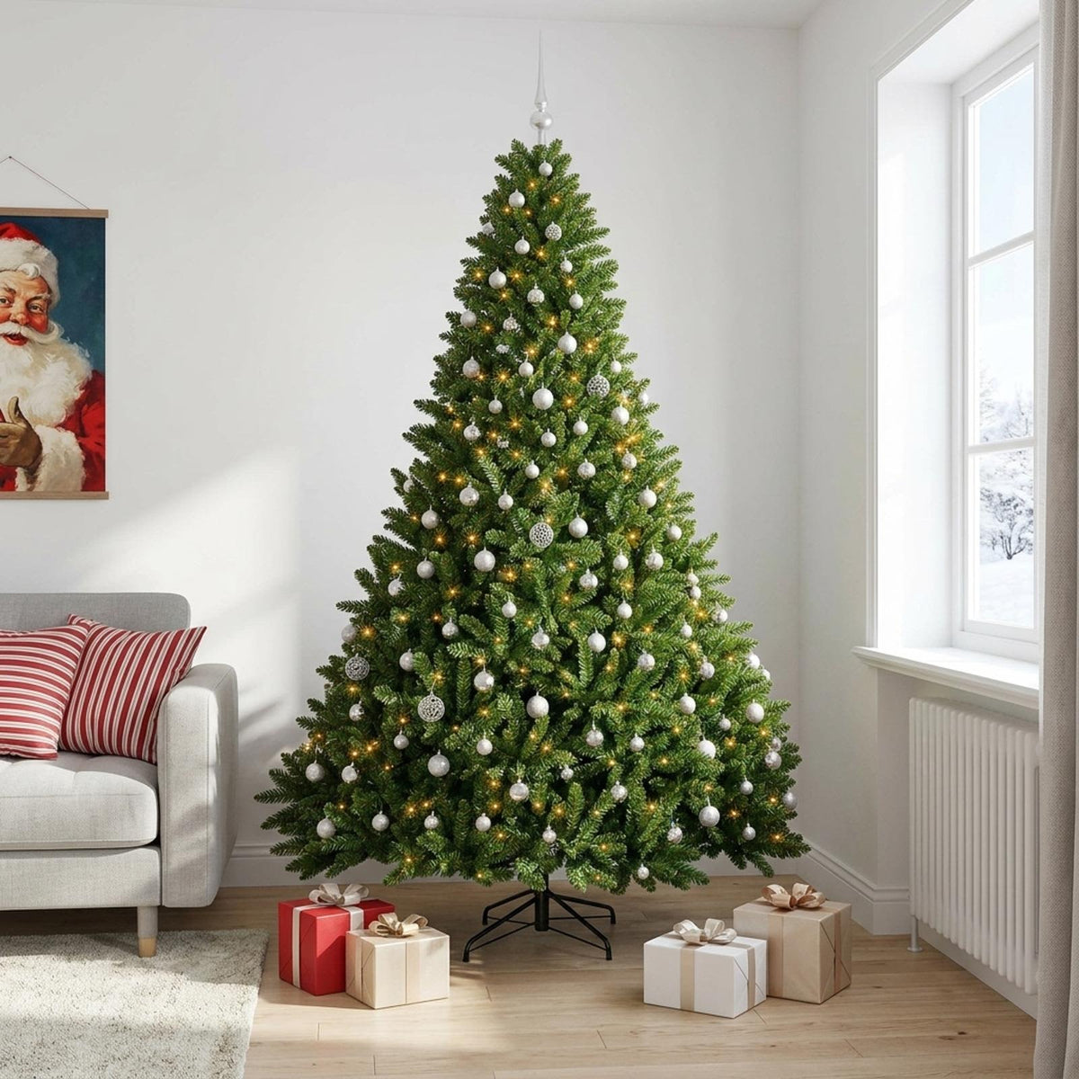 vidaXL Kunstkerstboom lichtgroen met kerstballen 300 cm 600 LED's