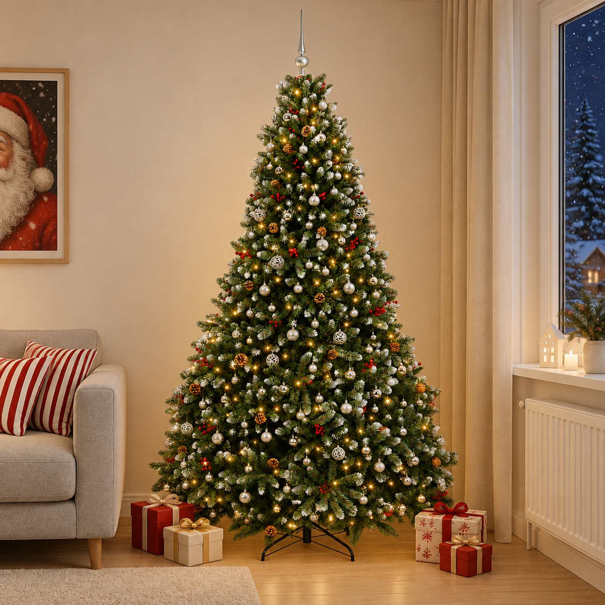Kunstkerstboom groen met kerstbal 300 cm 600 LED's Warmwit is nu te koop bij PeponiXL, paradijselijk wonen!