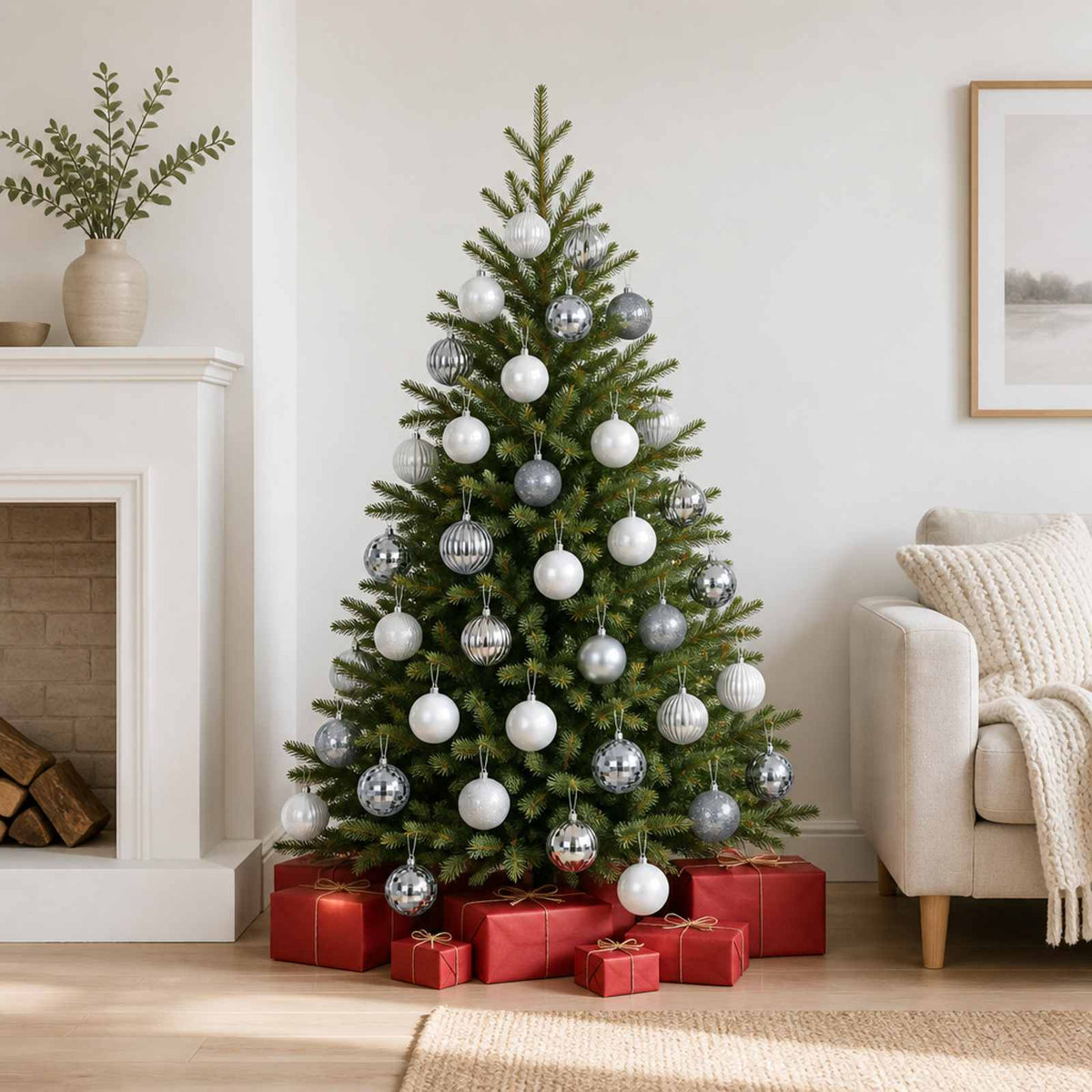 Kerstballen set 50 st Wit en Grijs 8 cm Polystyreen is nu te koop bij PeponiXL, paradijselijk wonen!