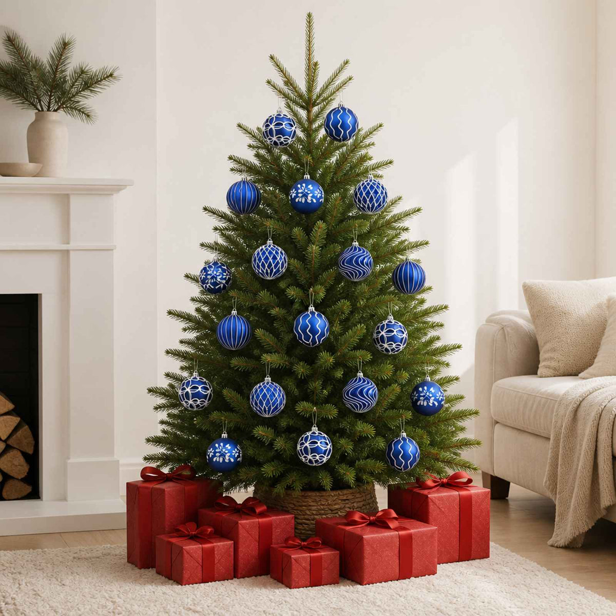 Kerstbalset XL 18 st Blauw en Wit 8 cm Polystyreen is nu te koop bij PeponiXL, paradijselijk wonen!