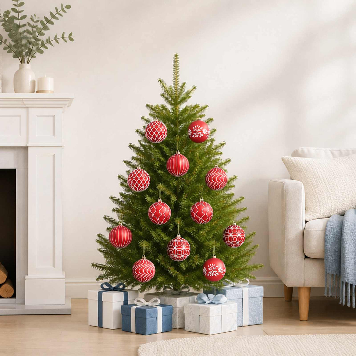 Kerstbalset XL 12 st Rood en Wit 10 cm Polystyreen is nu te koop bij PeponiXL, paradijselijk wonen!
