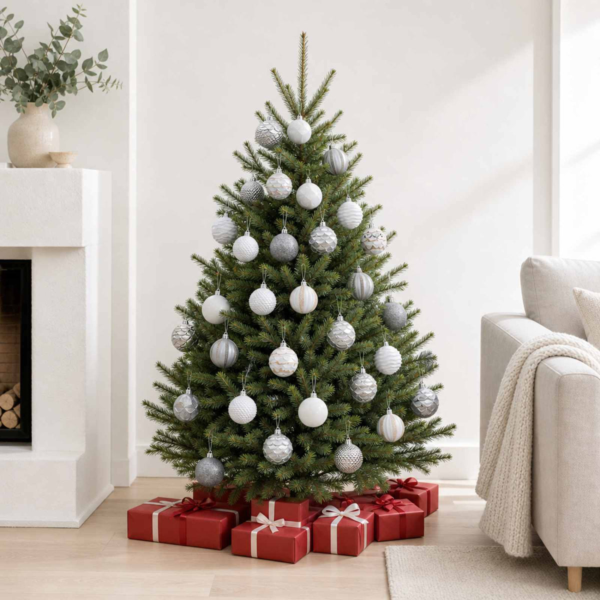 Kerstballen set 36 st Wit en Grijs 6 cm Polystyreen is nu te koop bij PeponiXL, paradijselijk wonen!