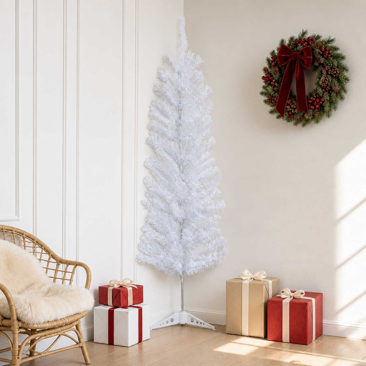Kunstmatige slanke kerstboom 150 cm PVC en staal Wit is nu te koop bij PeponiXL, paradijselijk wonen!