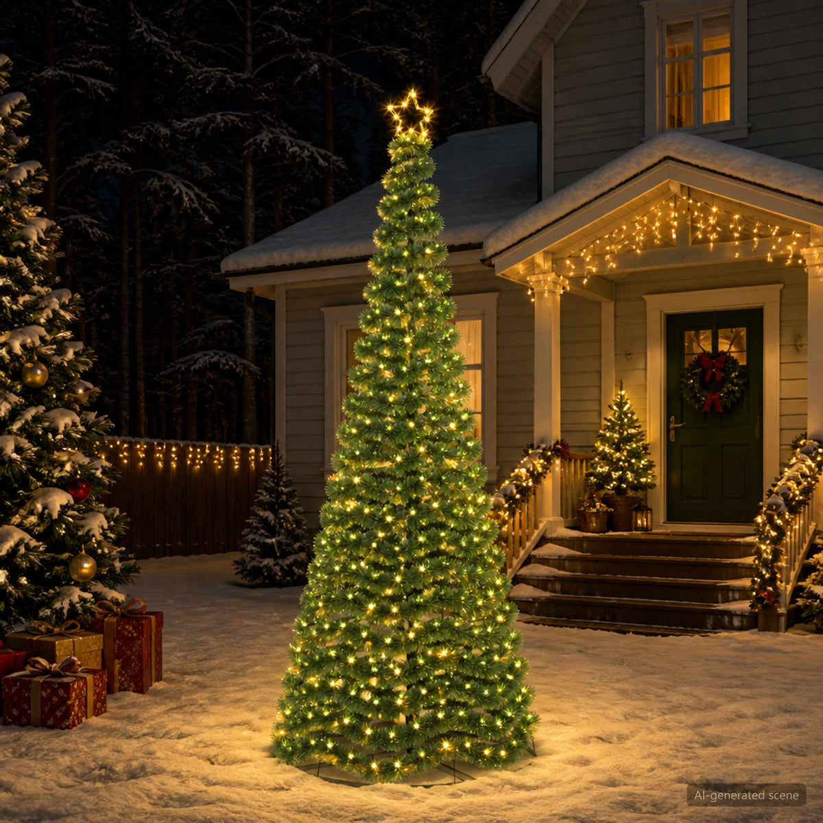 Led-tinselkerstboom met voet EKENAS 250 cm 370 LED's Warmwit is nu te koop bij PeponiXL, paradijselijk wonen!