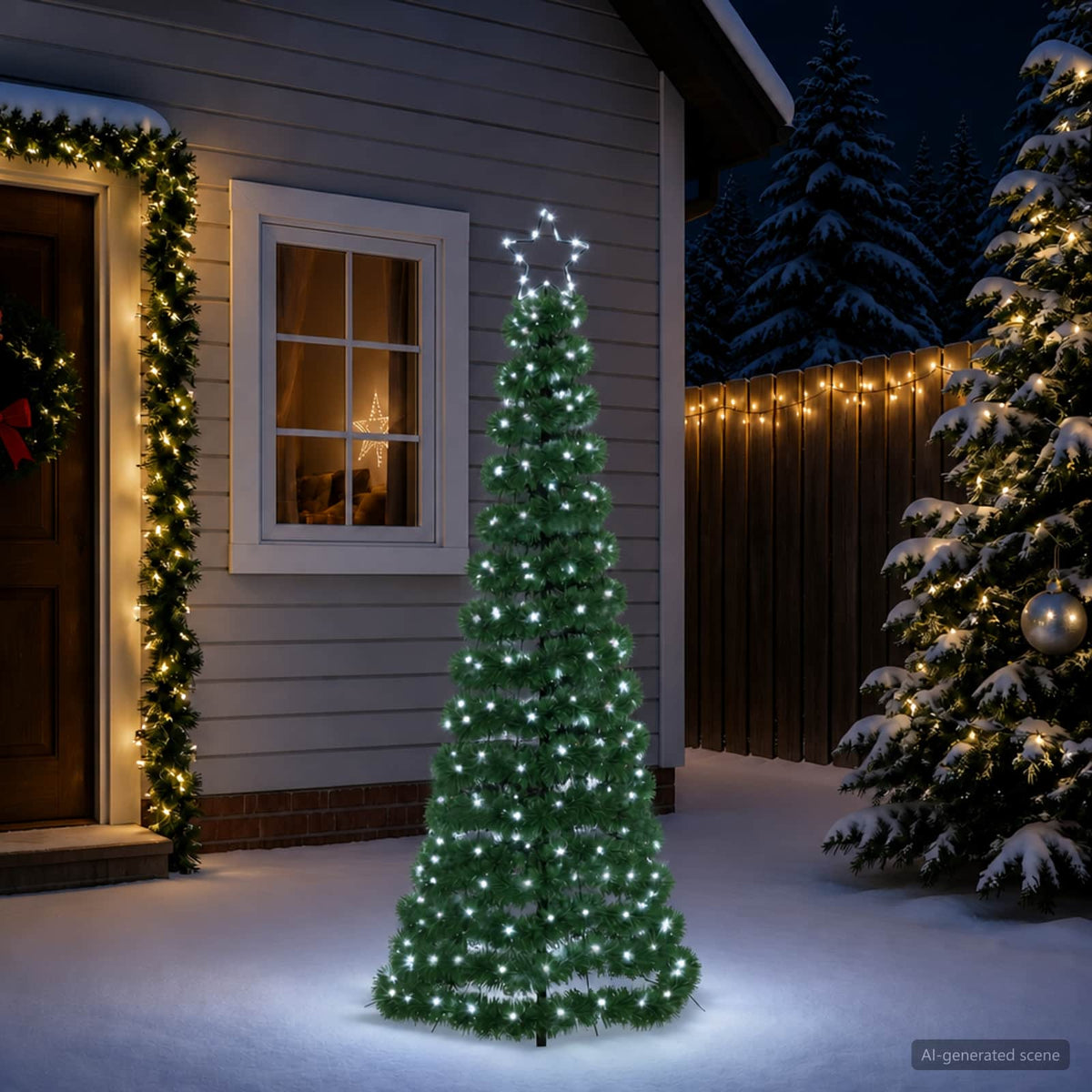 vidaXL Led-kerstboom met tinsel en grondpen EKENAS 180 cm 220 LED's