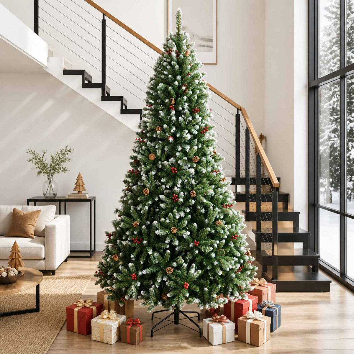vidaXL Scharnierende kunstkerstboom 300 cm PVC Groen en Wit