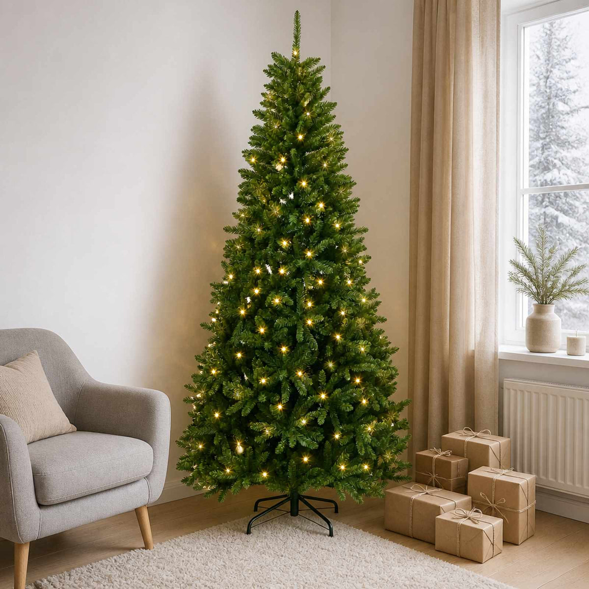 vidaXL Kunstmatige Inklapbare Kerstboom 210 cm 400 LED's Warmwit staal