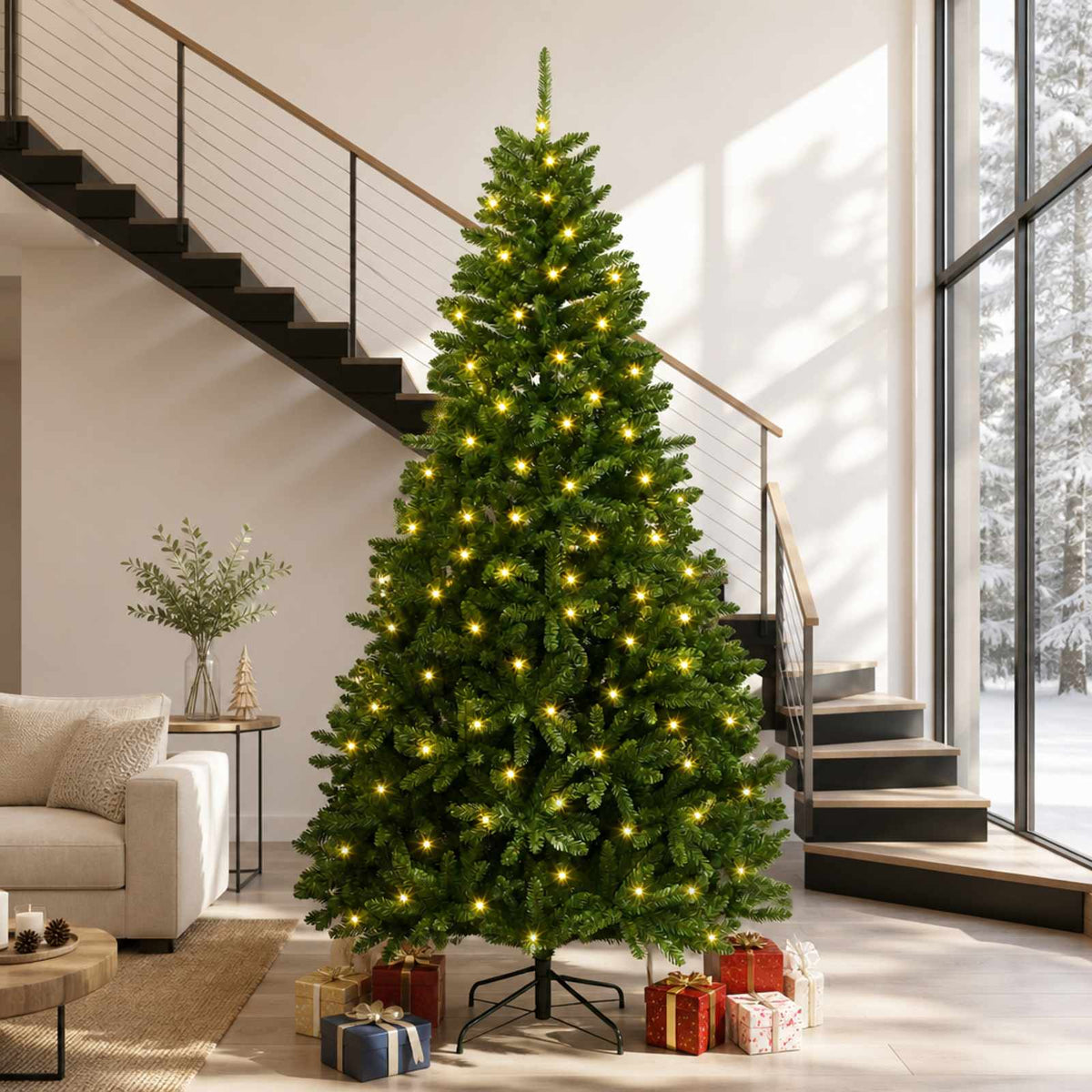vidaXL Kunstmatige Inklapbare Kerstboom 270 cm 600 LED's Warmwit staal